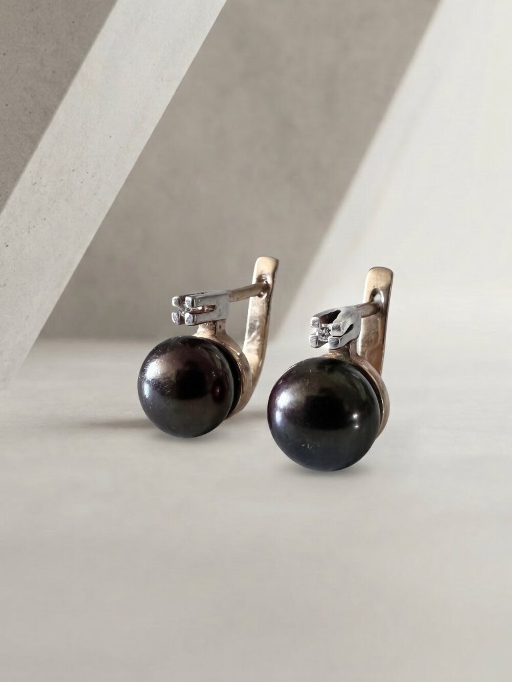 14K Dyed Pearl & Diamond Drop Earrings, part of a set
